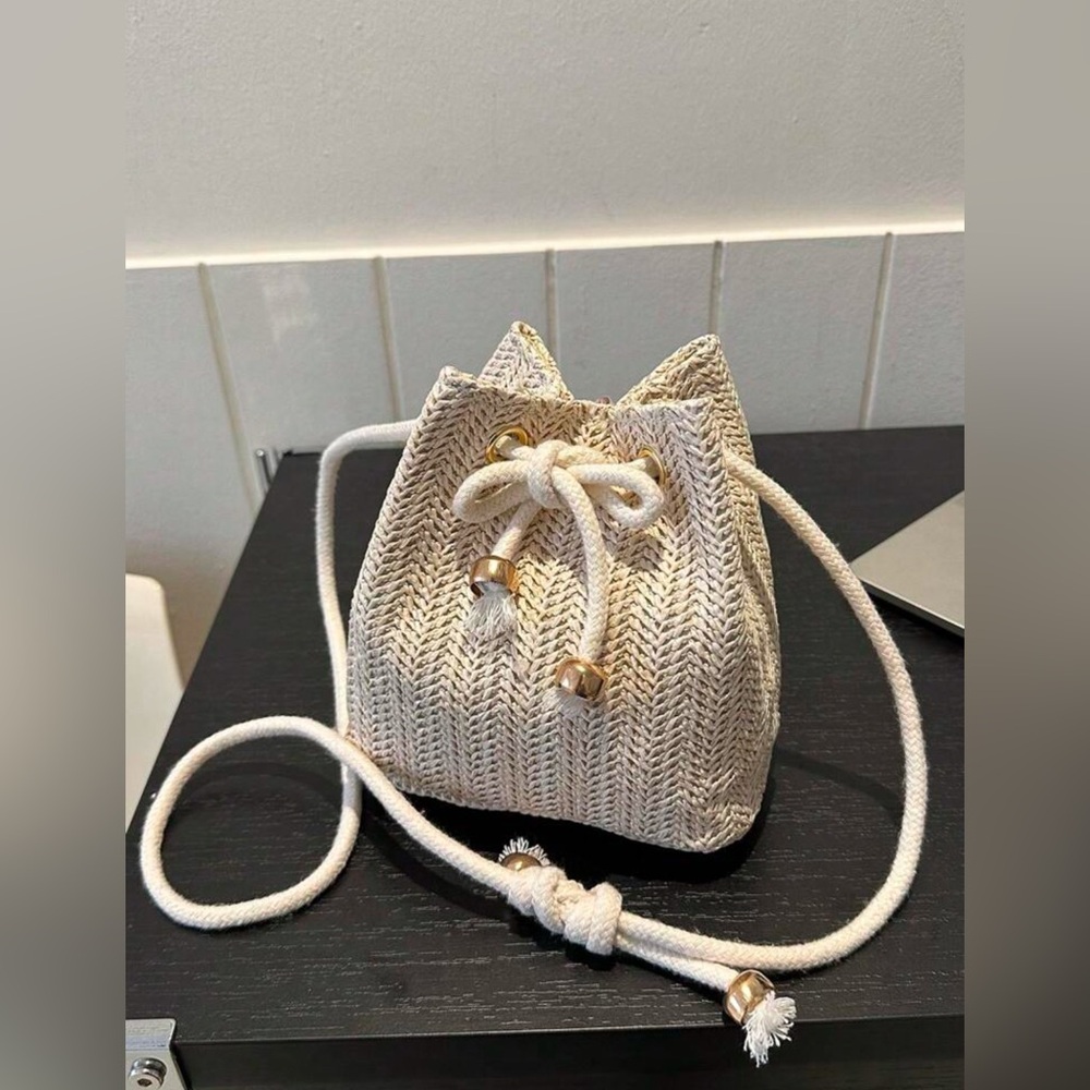 SHEIN Beige Drawstring Crossbody Bucket Bag